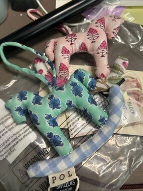 POL Fabric Rocking Horse Ornament - Blue or Pink  Floral. Hand Blocked Printing